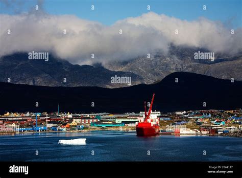 Container Ship Unloading At Nanortalik Port Island Of Qoornoq