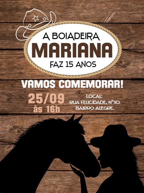 Convite Anivers Rio Boiadeira Cowgirl Country Edite Gr Tis Nosso