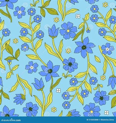 Cute Seamless Pattern With Blue Flowers Vector Graphics Stock