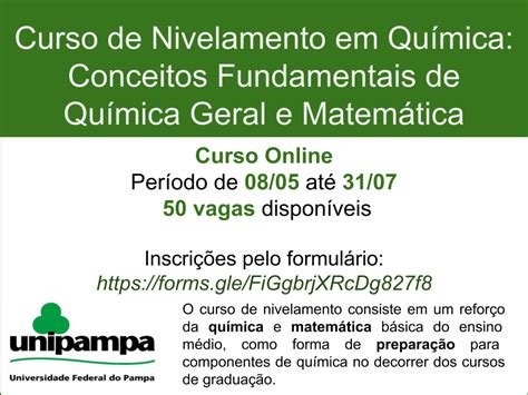 As inscrições para o Curso de Nivelamento em Química estão abertas e