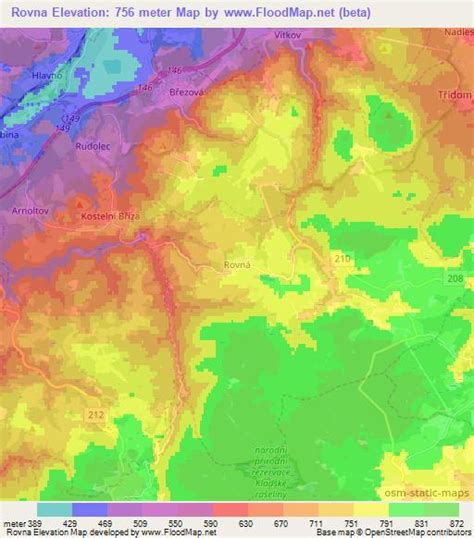 Elevation Of Rovna Czech Republic Elevation Map Topography Contour