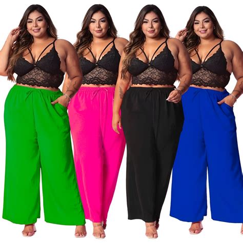 Calça Pantalona Plus Size Feminina Elástico Na Cintura Bolso