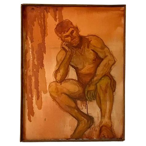 Late 20th Century Vintage Signed Original Oil Painting On Canvas Of Nude Man For Sale At 1stDibs