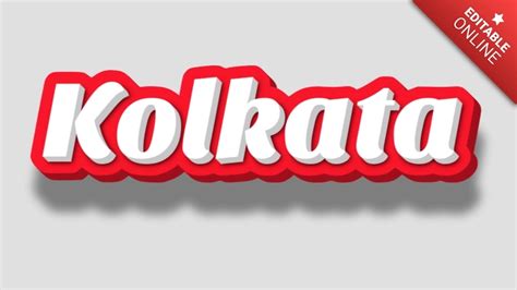 Kolkata Red White 3D Text Effect Generator