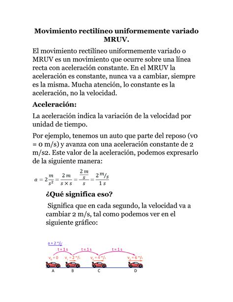 Movimiento Rectilíneo Uniformemente Variado Mruv El Movimiento