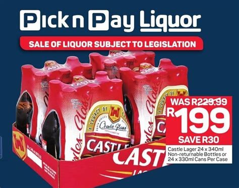 Castle Lager 24x340ml Non Returnable Bottles Or 24x30ml Cans Per Case