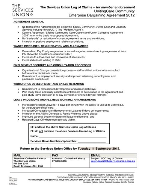 Fillable Online The Services Union Log Of Claims For Member Endorsement