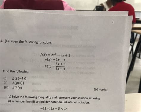 Solved 4 A Given The Following Functions F X 2x2 3x