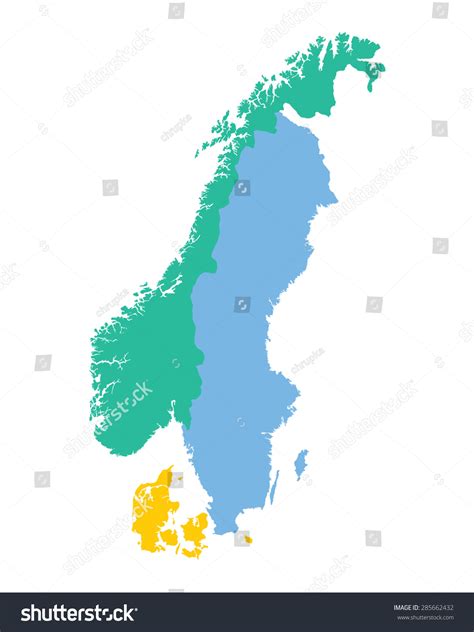 Map Scandinavian Countries Norway Sweden Denmark Stock Vector (Royalty
