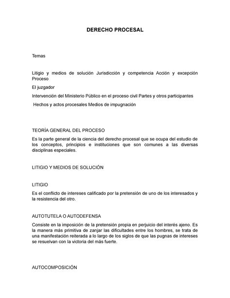 Derecho Procesal Resumen Completo De La Materia Derecho Procesal