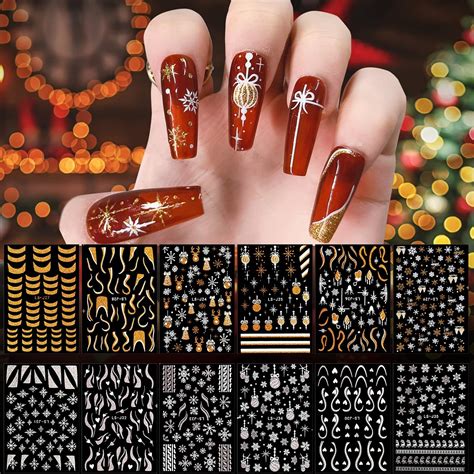 Amazon 12 Sheets Christmas Nail Art Stickers Decals EBANKU Golden