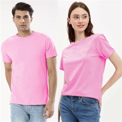 Jual Baju Kaos Warna Pink Muda Lengan Pendek Polos O Neck Unisex Bahan