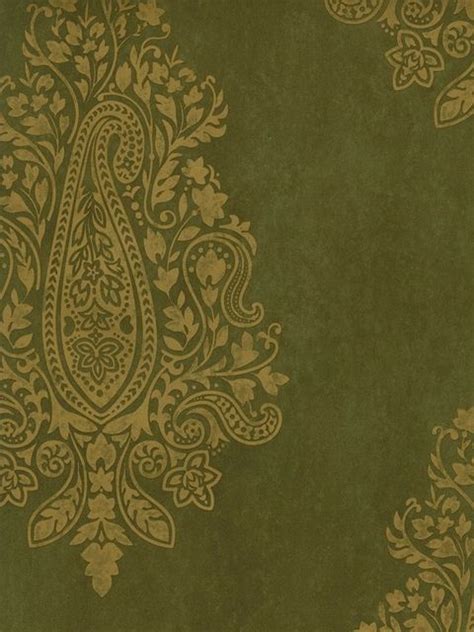 Olive Green Damask Wallpaper