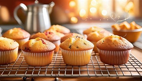 Freshly Baked Muffins Cooling On A Wire Rack Stock Illustration