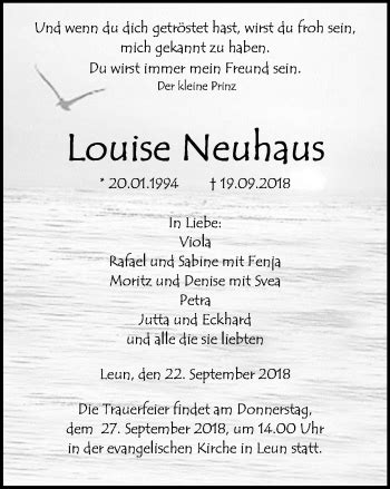 Traueranzeigen Von Louise Neuhaus Vrm Trauer De