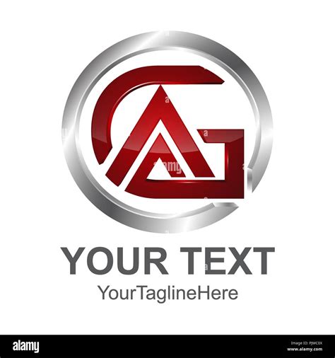 Initial Letter GA Logo Template Colored Red Silver Circle Triangle