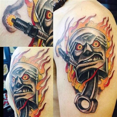 Tattoo Of Hot Rod Piston On Man Flaming Mehr Flame Tattoos, Dad Tattoos ...