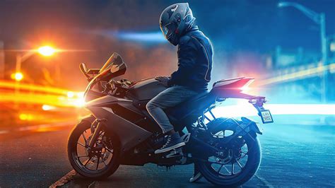 Biker On Road Lights 4k Biker On Road Lights 4k Wallpapers Landscape