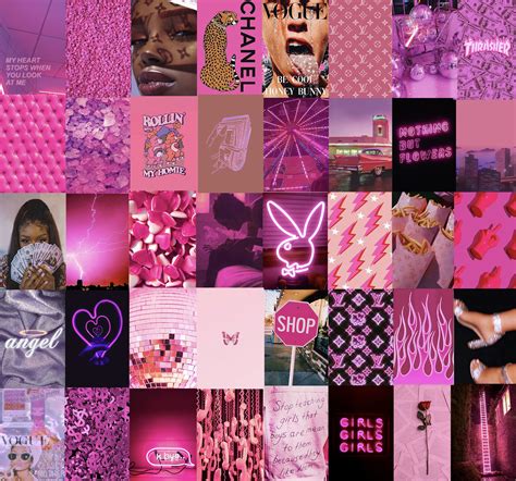 Pink Wall Collage Kit Pink Neon Hot Pink Room Decor Bedroom Decor