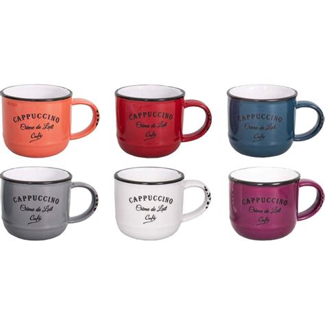 Tazas de cerámica Bistrot de colores Juego de 6 15 cl Cappuccino