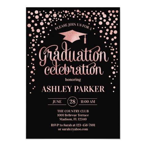 Graduation Rose Gold Black Invitation