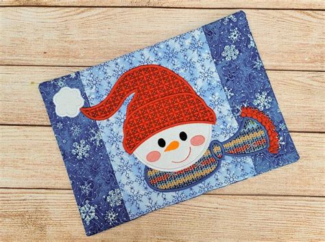 ITH Snowman Mug Rug Machine Embroidery Designs By JuJu