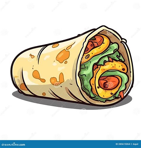 Burritos Hand Drawn Illustration Mexican Burrito Wrap Vector Doodle