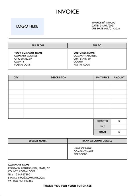 Plantilla De Factura Factura Imprimible Plantilla De Excel Etsy Porn