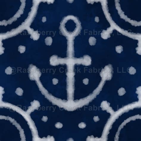 Nautical Blue And White Anchors And Ship Wheels Batik Inspired Pattern