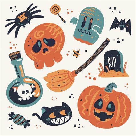 Premium Vector Selection Of Spooky Handdrawn Halloween Theme