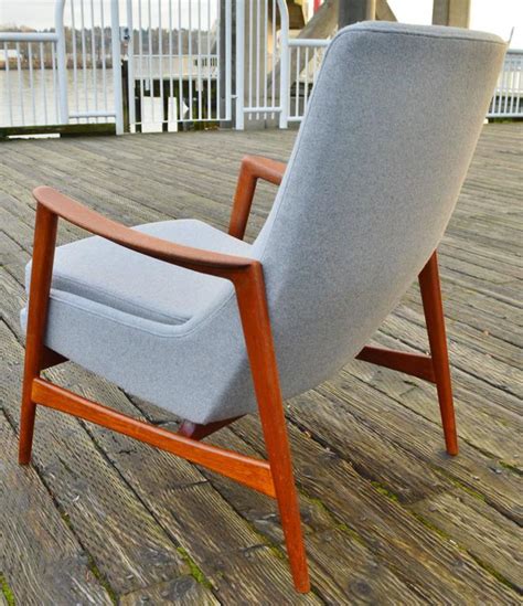 Teak Frame Lounge Chair Inspired By Kofod Larsen Heather Grey Felted