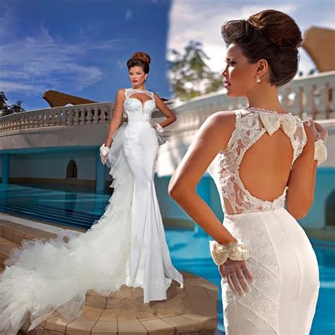 Detachable Train Wedding Dresses Mermaid Trumpet Sheer Sweetheart