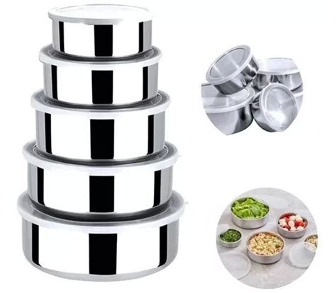 Kit Jogo Multiuso Tigela Bowl Aço Inox 5 Pc Saladeira Bacia Frete grátis