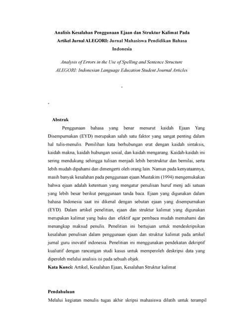 Analisis Ejaan Jurnal Alegori Analisis Kesalahan Penggunaan Ejaan Dan