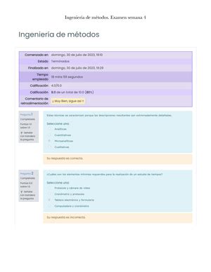 Ingeniería de métodos Examen semana 3 Utel ingeniería de métodos