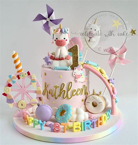 Unicorn In Candyland 1st Birthday Single Tier Cake
