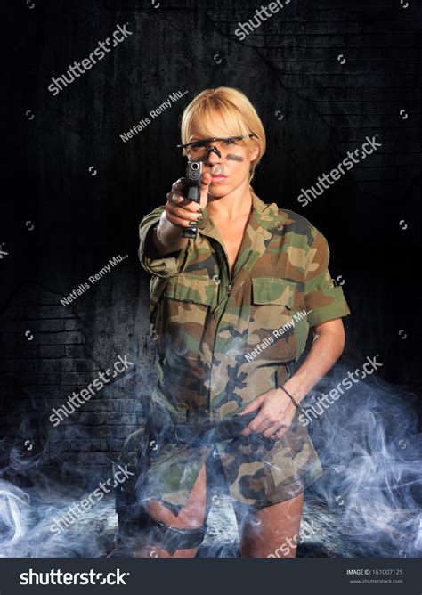 Beautiful Sexy Blonde Girl Gun Stock Photo 161007125 Shutterstock