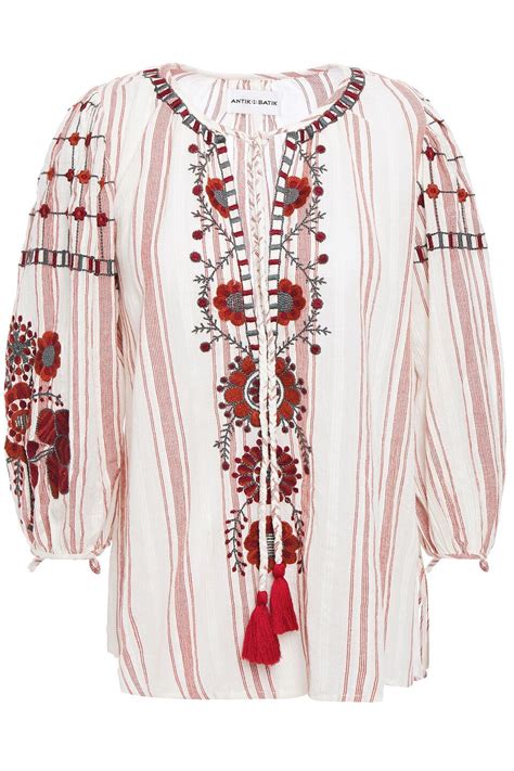 Buy Antik Batik Camilla Embroidered Striped Cotton Jacquard Blouse