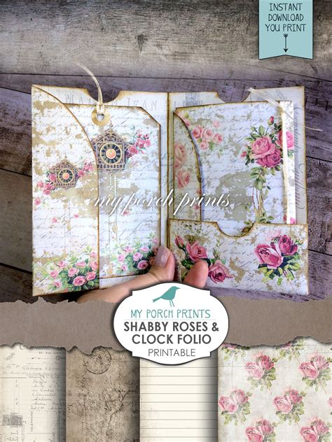 Junk Journal Kit Shabby Rose Clock Folio Pocket Loaded Envelope