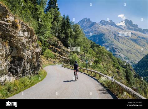 Male Road Cyclist On The Road From Saint Christophe En Oisans To La