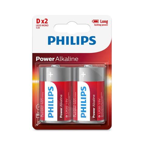 2pcs Genuine Philips Long Life Alkaline D Cell Battery