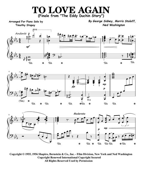 To Love Again Arr Timothy Stapay By Morris Stoloff Sheet Music For Piano Solo At Sheet Music