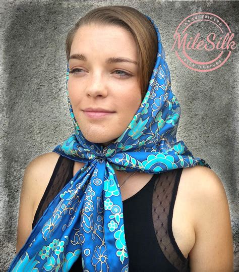 Head Scarf Blue Silk Scarf Hand Painted Luxury Silk Caré Etsy Uk Blue Silk Scarf Silk