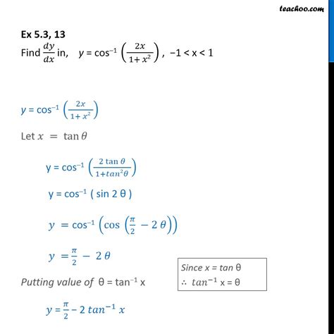 Ex 5 3 13 Find Dy Dx In Y Cos 1 2x 1 X2 Ncert Finding Deriva