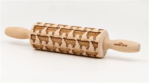 No R Cows Pattern Rolling Pin Engraved Rolling Rolling Pin