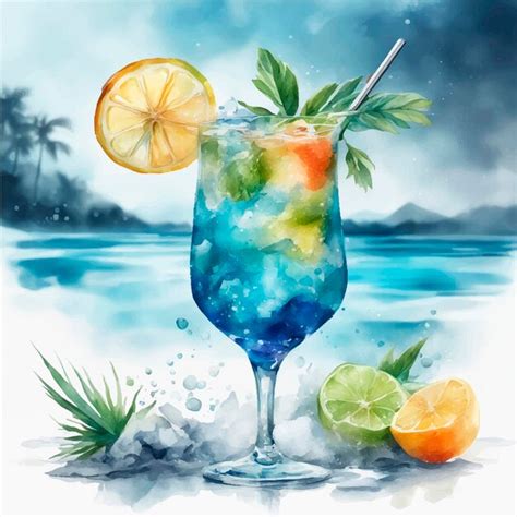 Premium Vector Blue Lagoon Cocktail Illustration