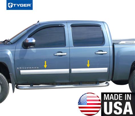 TYGER For 07 08 Chevy Silverado Crew Cab Body Side Molding Trim Full 4