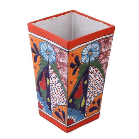 UNICEF Market Hand Painted Talavera Ceramic Vase Crafted In Mexico