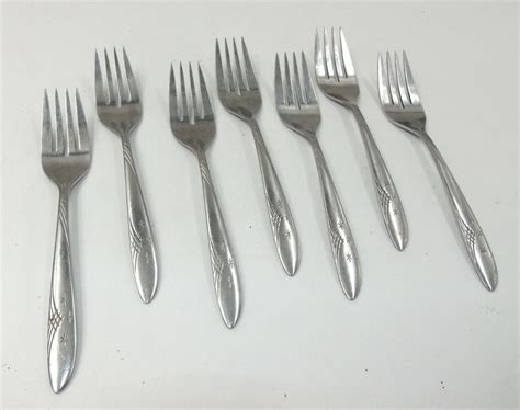 7 Vintage Stanhome Deluxe Salad Forks Stainless Flatware Starburst Ebay