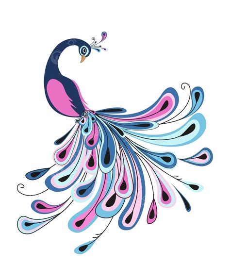 Peacock With Colorful Feathers Stylized Element Art Vector Stylized